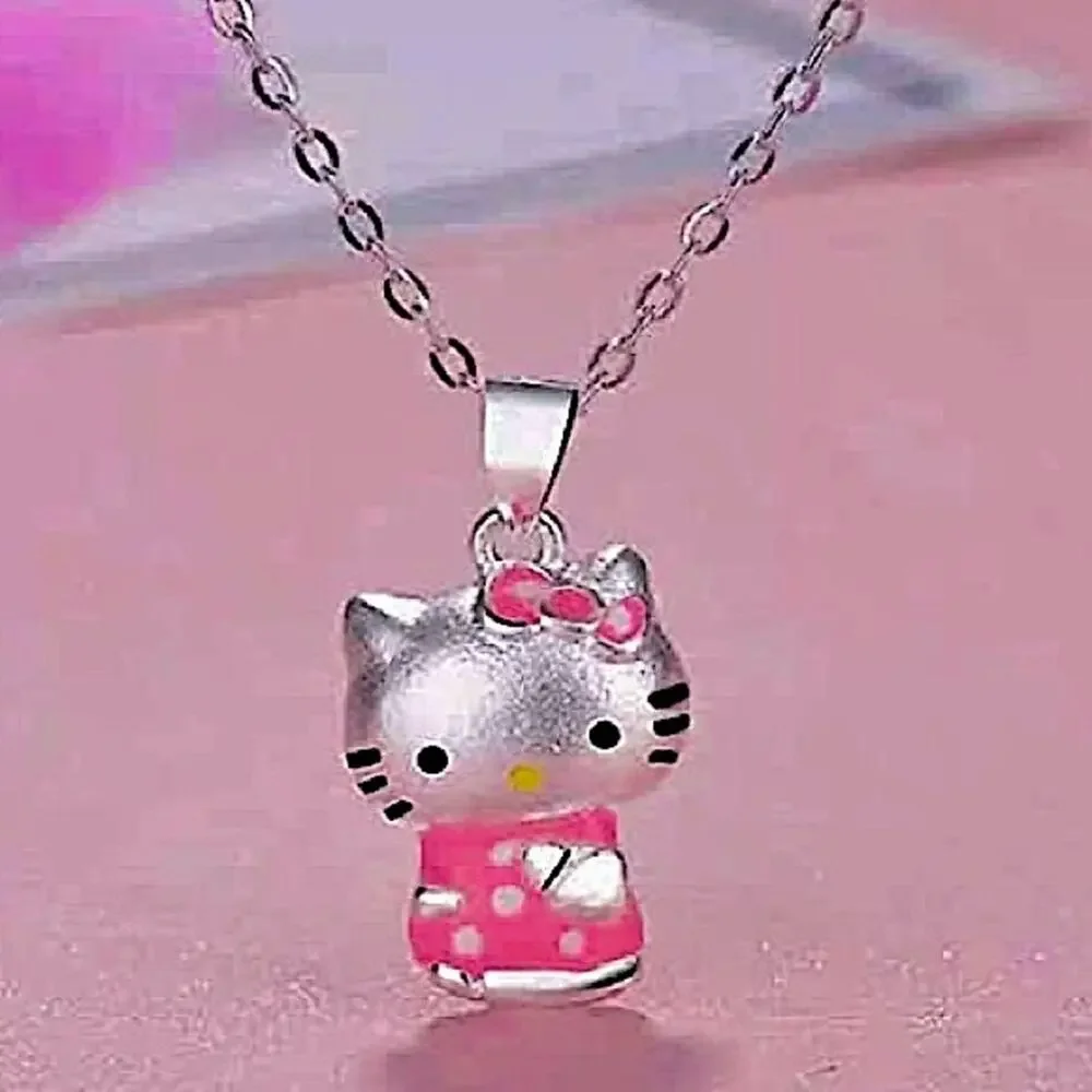 Hello Kitty Sterling Silver Charm Pendant Necklace